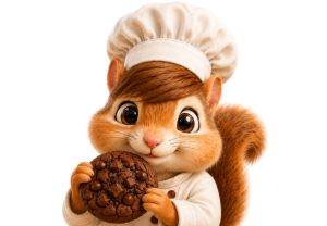 Little Batch Bakery chipmunk brand character with sweet treats
