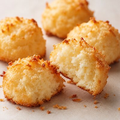 Golden coconut macaroons with a soft, chewy centre